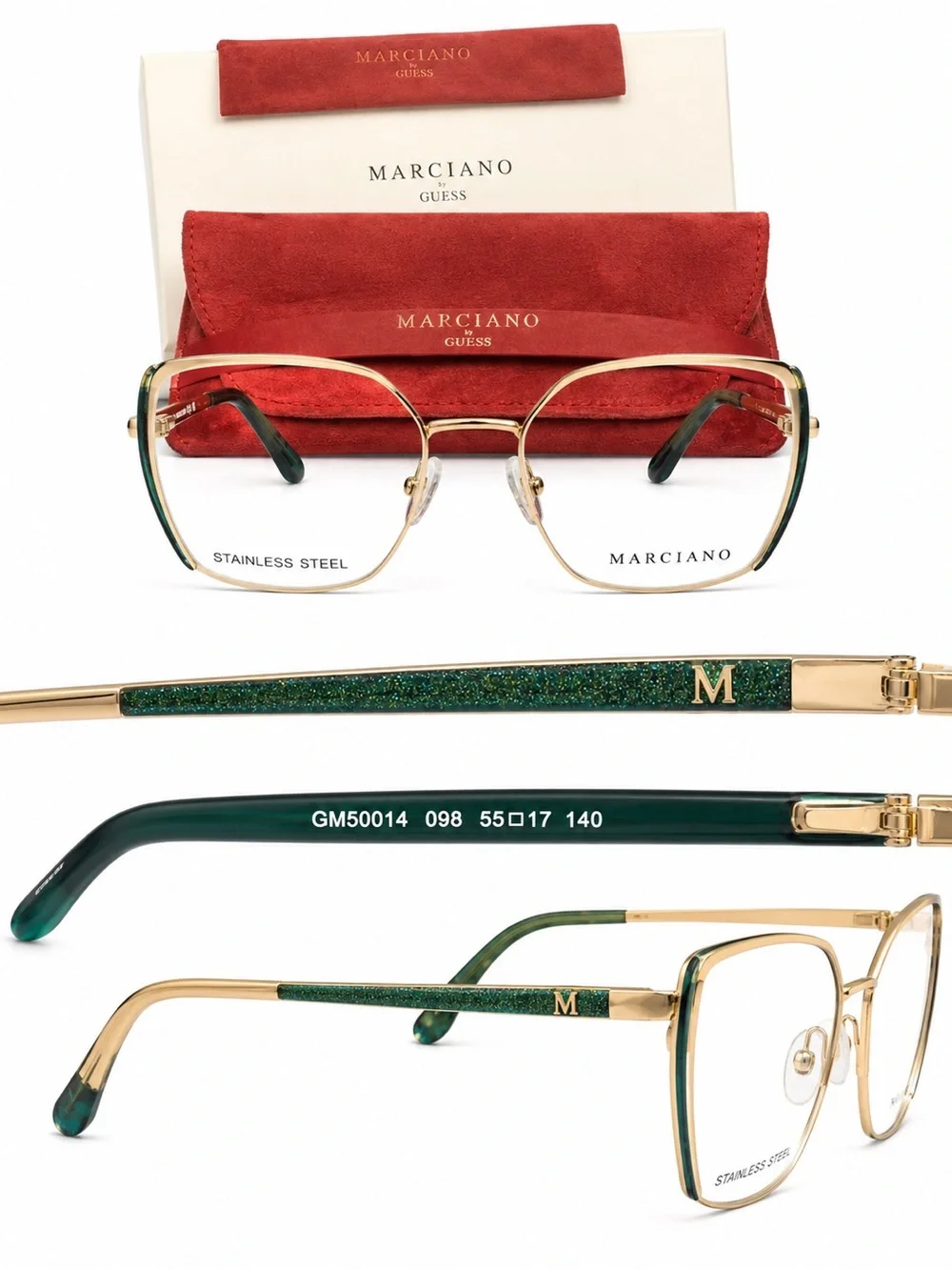 Guess by Marciano Gold & Green Women's Square Eyeglass Frames